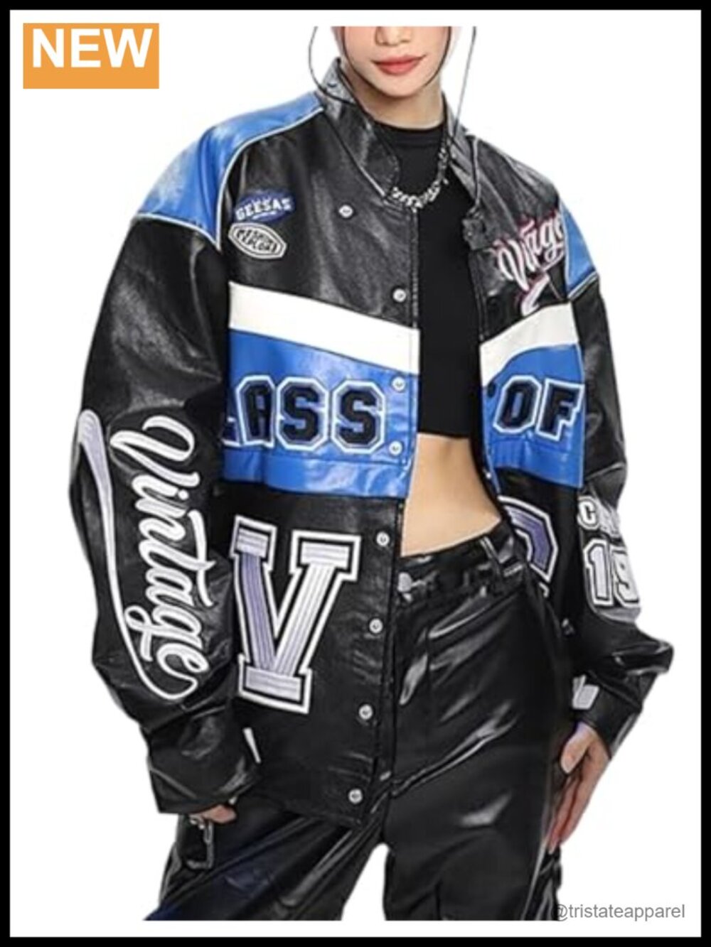 Faux Leather Varsity Jacket Oversized Letterman Bomber Coat Streetwear